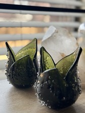 Olive Green Art Glass Tulip