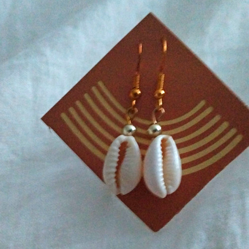 White cowrie shell dangle - dangle, drop