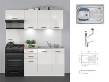 Fitted Kitchen Package 5 Unit Set Sink Complete 180cm Chalk White Gloss Junona