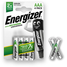 ENERGIZER AAA 500mAh Rechargeable Batteries 1.2v NiMH Universal HR03 Pre Charged