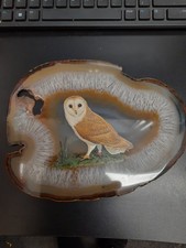 barn owl painted on agate by artist c.austin [wg]