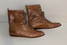  Bass Flex Brown Leather Combat Winklepicker Perforated Boots Women Sz 8N