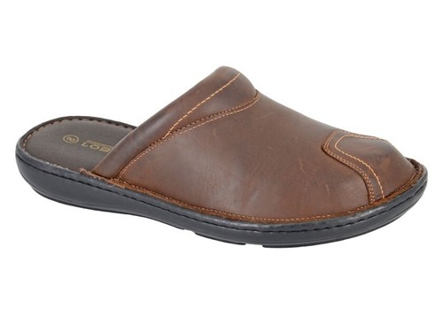 Mens brown leather clogs mules - brown,