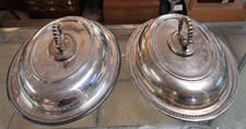 Pair of Vintage Silver-Plated Serving Tureens with Lids & Detachable Handle