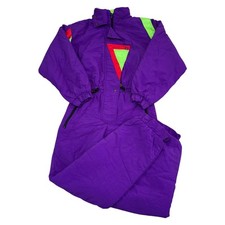 Vintage Ski Suit One Piece 90s Snow Apres Retro Purple Neon Womens Large
