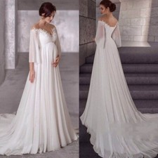 Maternity Chiffon Wedding Dress Bohemian Pregnant Bridal Gowns Sweep Train Robe