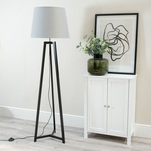 Black wooden tripod floor lamp - black,