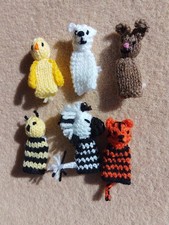 6 HAND MADE WOOLEN ANIMAL FINGER PUPPETS FOR PARTY BAGS OR STORYTELLING