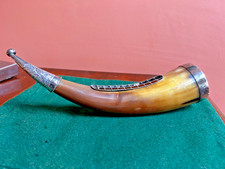 Vintage Cow Horn with unmarked silver mounts & flower holder   12in Long