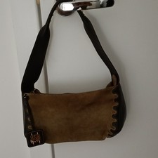 Loewe Small Brown and Beige Zip Top Handbag with Metal Trim & Leather Handles