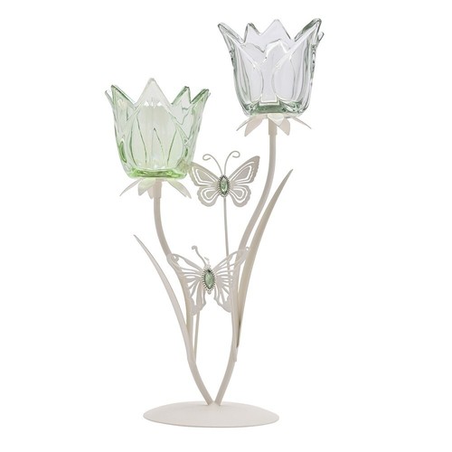 Cream metal and green glass - cream,