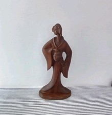 Lovely Carved Wooden Statue Traditionally Dressed Japanese Lady Dancer Geisha