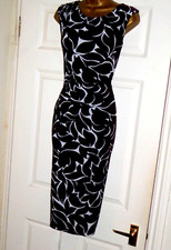 Phase Eight black white print stretch pencil wiggle party evening dress size 12