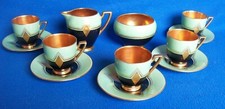CARLTON WARE COFFEE SET DIAMOND PATTERN ART DECO GILT INTERIOR
