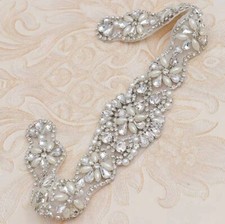 Bridal Wedding Bridesmaid Dress Silver Crystal Pearl Applique Only For Sash Belt