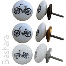 CERAMIC DOOR KNOB Bicycle Vintage Bike Cabinet Drawer Pull Handle Old Fashioned