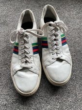 Paul Smith USED White Leather Trainers UK 9 Sneakers Signature Stripe EUR 43