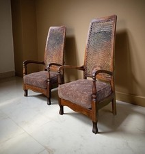 Pair Of Antique Oak Bergere Rattan Armchairs Art Deco