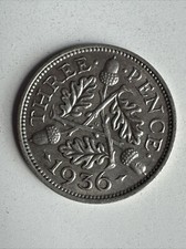 GREAT BRITAIN King George V 3 Three Pence Coin SILVER (.500) DATE 1936