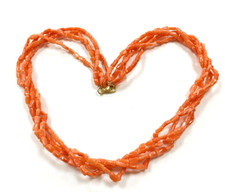 4 strands genuine CORAL beads necklace natural shape on gold/ silver 925 clasp
