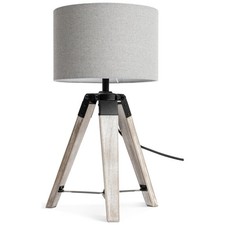 Wooden Tripod Table Lamp Grey