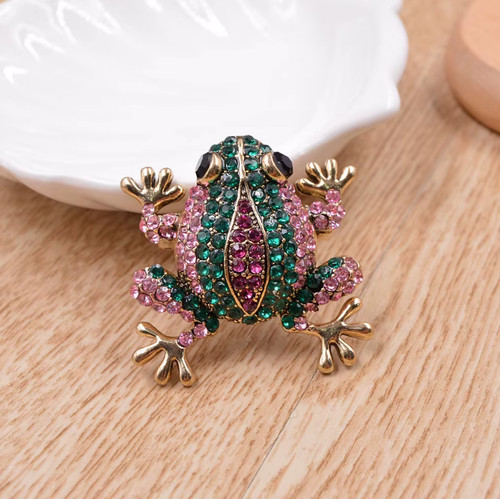 Rhinestone frog brooch - frog,