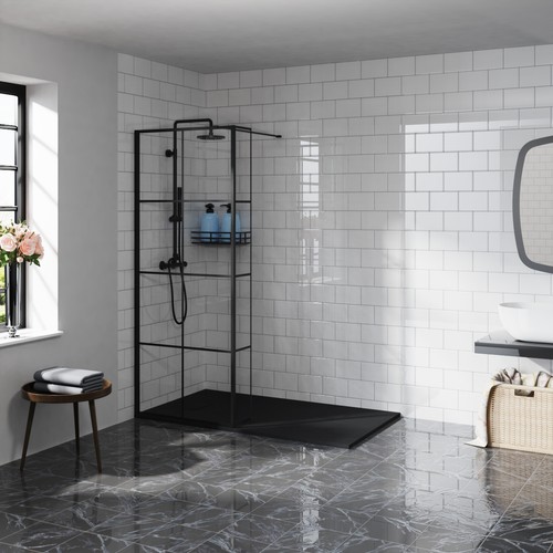 Wet room black grid shower - black,