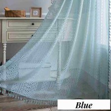 NEW Lace Net Curtain Panel Slot Top Plain Blackout Curtain Single Panel Tassels