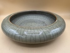 ANTIQUE CHINESE CELADON CRACKLE GLAZE LARGE PORCELAIN BRUSH WASHER BOWL 27cm