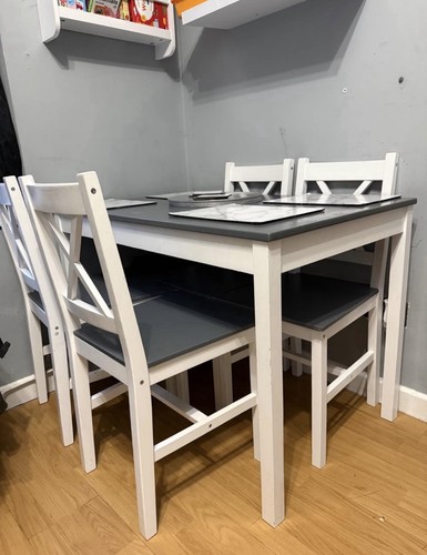 Grey white table 4 - grey, chairs