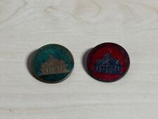 2 x Vintage Grand Western Archery Society Enamel Badges Vaughtons Red & Green
