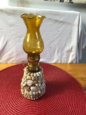 Vintage Handmade Shell Original Paraffin Lamp Amber Glass Shade