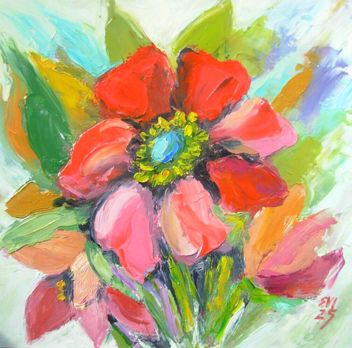 Red flower original oil - flower,