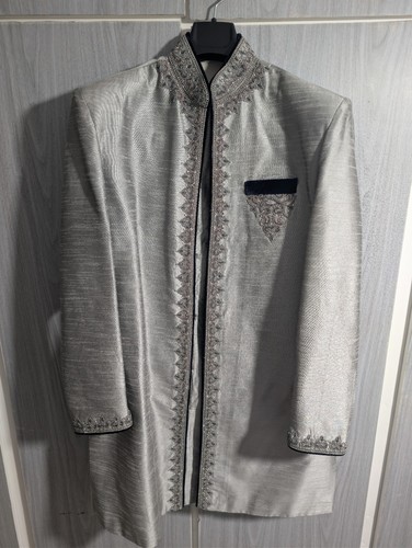 Silver mens wedding sherwani - wedding,