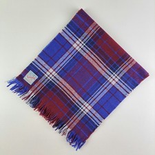 Vintage Unworn SAMMYY Tartan Wool Fringed Scarf Blue & Red Made in Britain