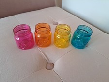 4 Multicoloured Glass Shot Glasses Mini Mason Jam Jars