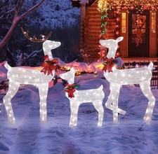 3-Piece Lighted Christmas Reindeer Family Set 4FT Outdoor 200 LED White