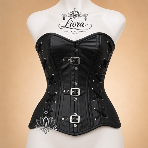 Black leather overbust - black, corset