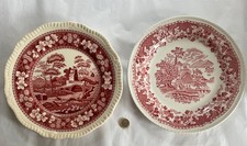 2 Vintage Pink Transferware Plates Spode Pink Tower Woods 28cm Wall Display Home