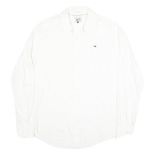 TOMMY HILFIGER Mens White Plain Shirt XL Classic Fit Cotton Blend Button Down