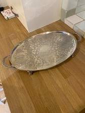 LARGE OVAL ENGRAVED SILVER PLATED DRINKS TRAY