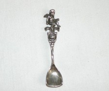 Antique Vintage Small Silver 835 Salt Spoon / Shovel with Cherub Little Angel