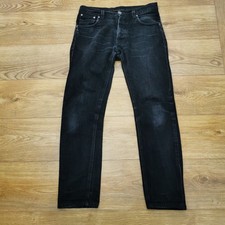 Nudie Jeans Steady Eddie Jeans Mens W31 L30 Black Dry Regular Fit Tapered Button