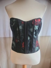 Skull & Red Rose Basque Corset Top Ladies Size XL UK 16 Lace Up Back
