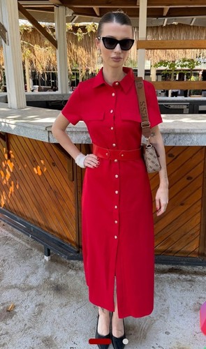 Zara red belted buttoned - belted,