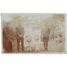 WEDDING Groom in Uniform Bride Best Man & Bridesmaid RP Postcard, Unused
