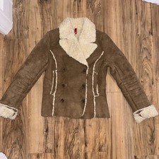 DIVIDED H&M Womens Brown Faux Shearling Vintage Jacket Coat size 43