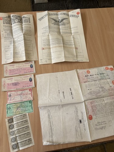 Old share certificates - old, cheques