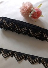 4 Meters Fancy Black Gold Embroidery (Bridal Saree Sew On Trim Edge Border Lace)