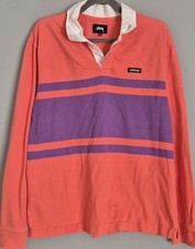 Stussy Men's salmon and Purple Polo-shirt rugby top in size M 